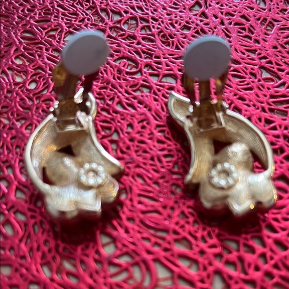 Goldtone and Crystal Earrings- Clip On - Picture 3 of 5